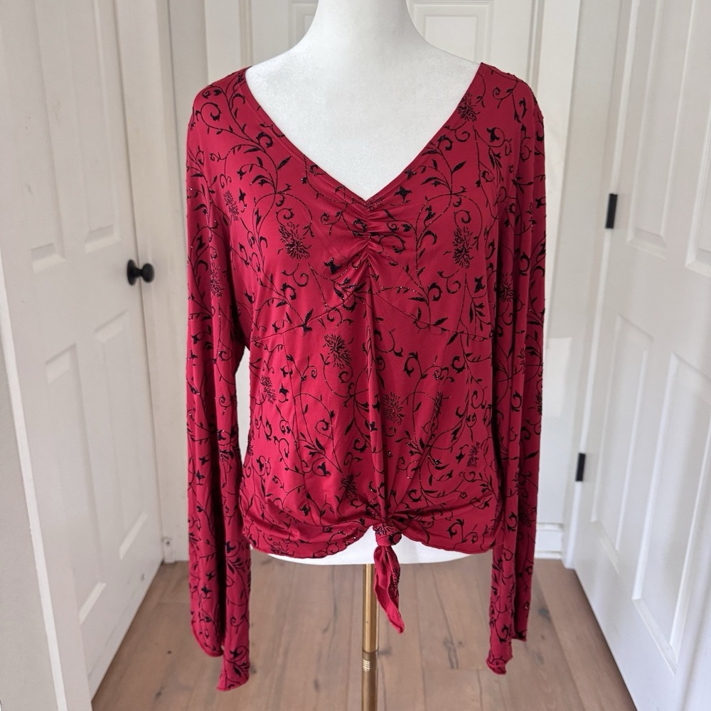 Vintage Y2K Vanity Red Flare Sleeve Top Womens Size XL Sexy Rave Dark Fairy